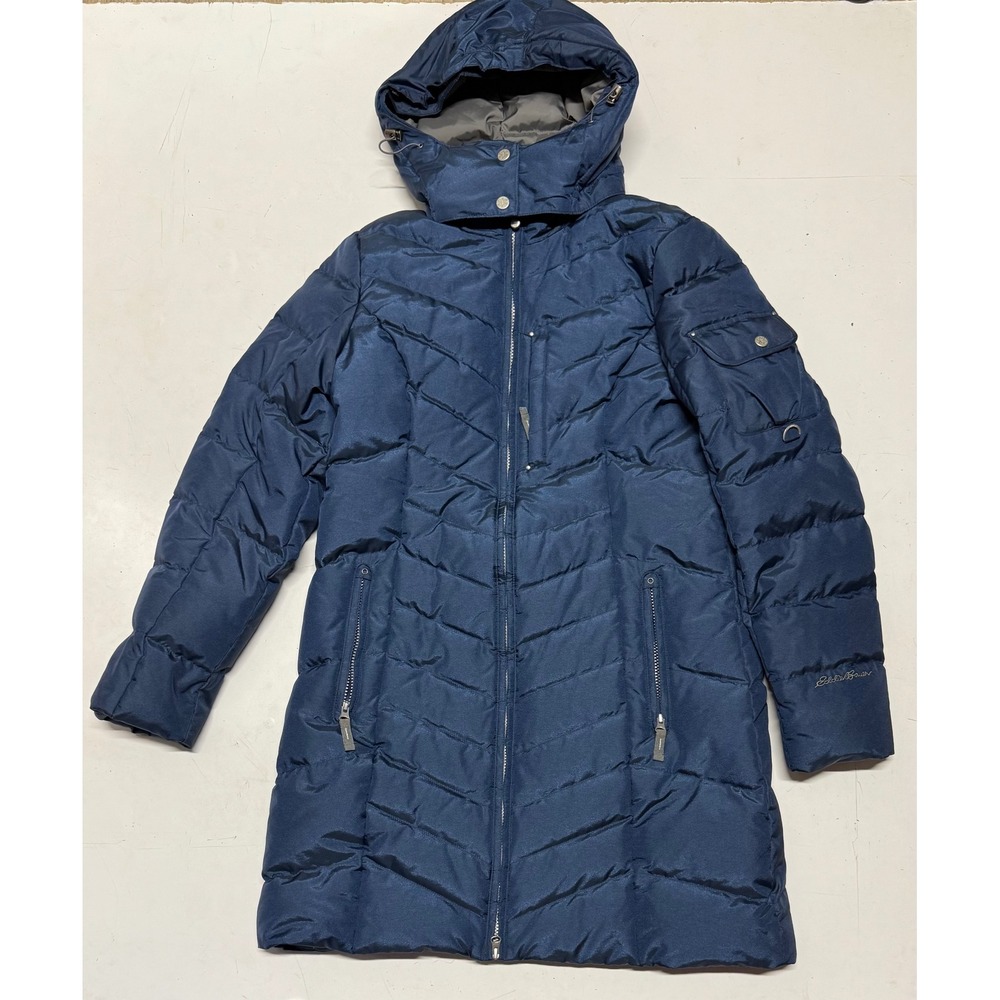 Eddie‎ Bauer Sun Valley Down Parka Coat Womens M Winter Long Puffer Hooded Blue
